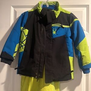 Spyder Ski Coat / Jacket - Black, Blue, and Neon Green, Size 6
